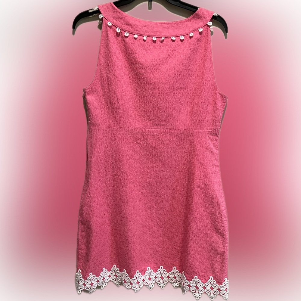 Lilly Pulitzer Dress Hot Pink Sleeveless Mini with White Lace Trim -Size 10 - Picture 4 of 13